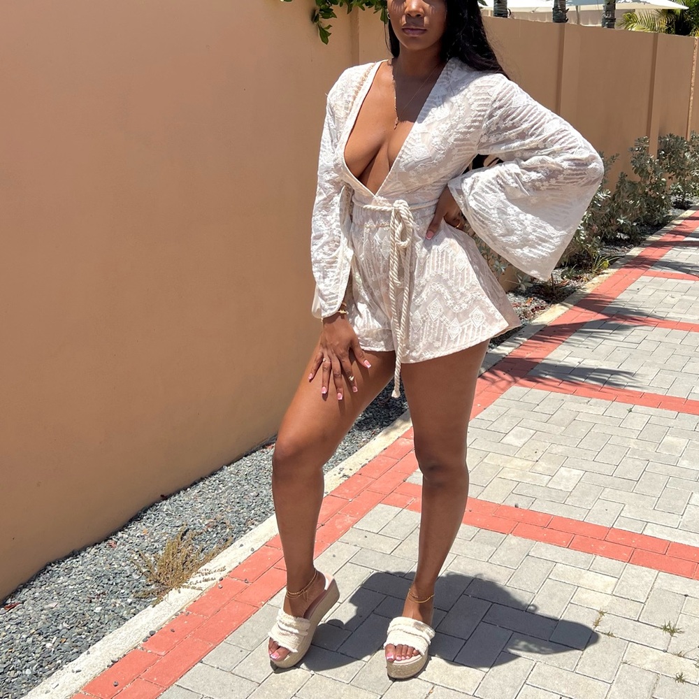 Lace Bell Sleeve Romper